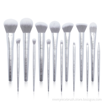 Merrynice new arrival private label silver 14Pcs bs mall brushes set make up luxury makeup brush kit set